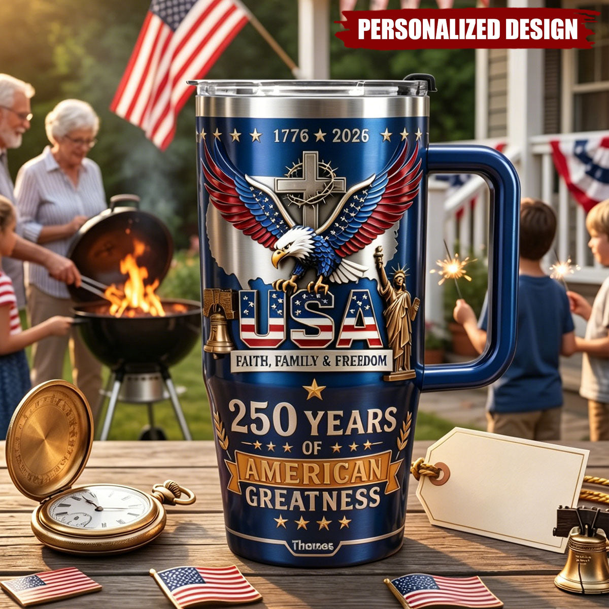 Personalized 250 Years Of American Eagle Cross 40oz Insulated Tumbler