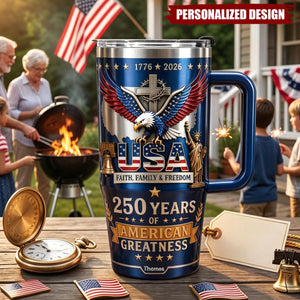 Personalized 250 Years Of American Eagle Cross 40oz Insulated Tumbler
