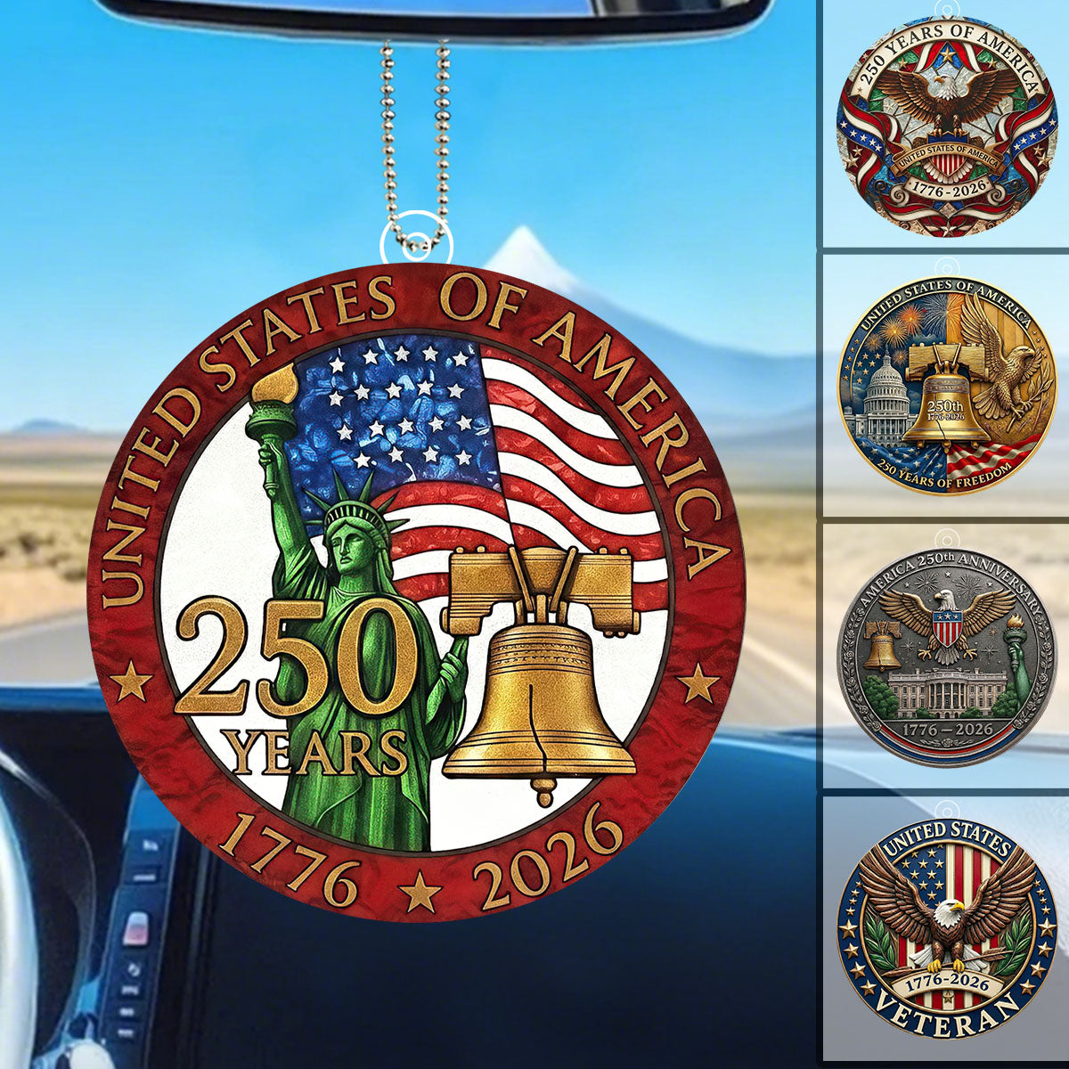 USA 250th Anniversary Car Hanging Ornament – 1776–2026 Patriotic Eagle Rearview Mirror Decor