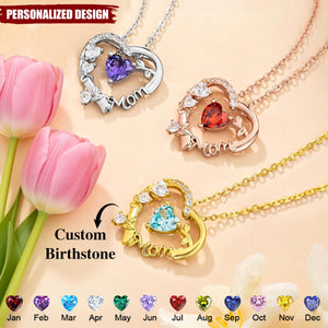 Personalized Heart Birthstone Necklace - Mother‘s Day Gift For Mom, Grandma