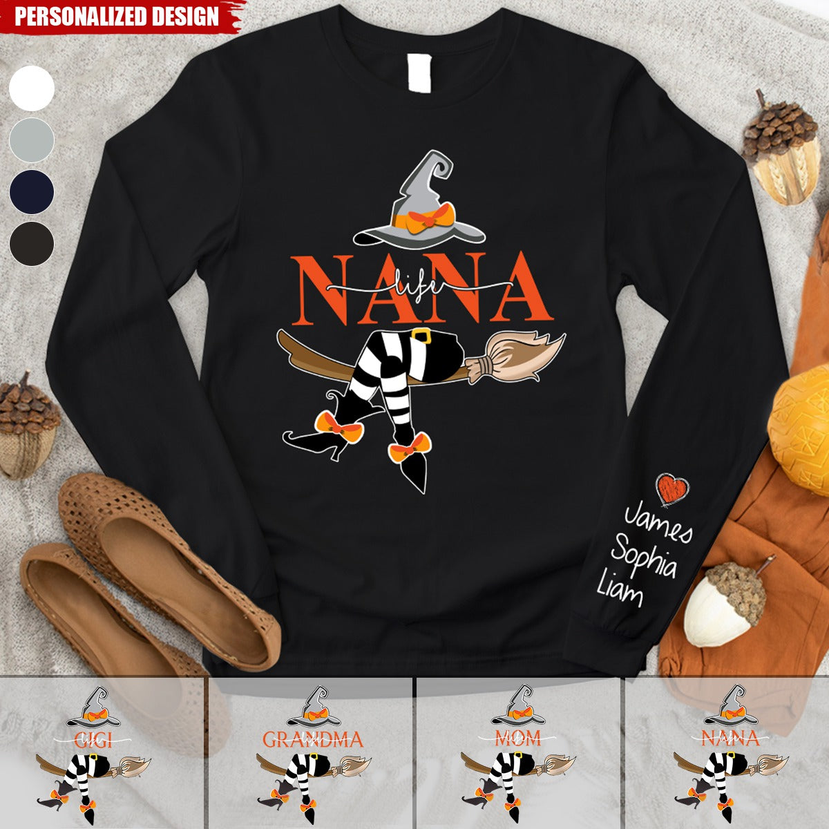 Nana Life Halloween Longsleeve With Kids-Personalized Longsleeve