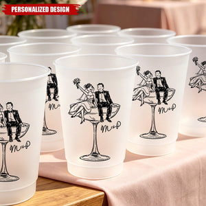 Personalized Wedding Couple Frosted Cups - Custom Couple Design and Name