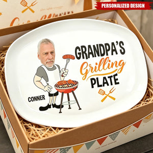 Personalized Grilling Plate, Custom Photo Cartoon BBQ Serving Platter -Gift for father，grandpa