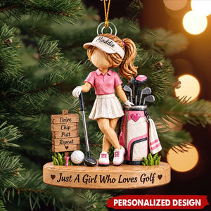 Custom Name Golf Girl Acrylic Ornament - Golfer Christmas Tree Decoration Gift