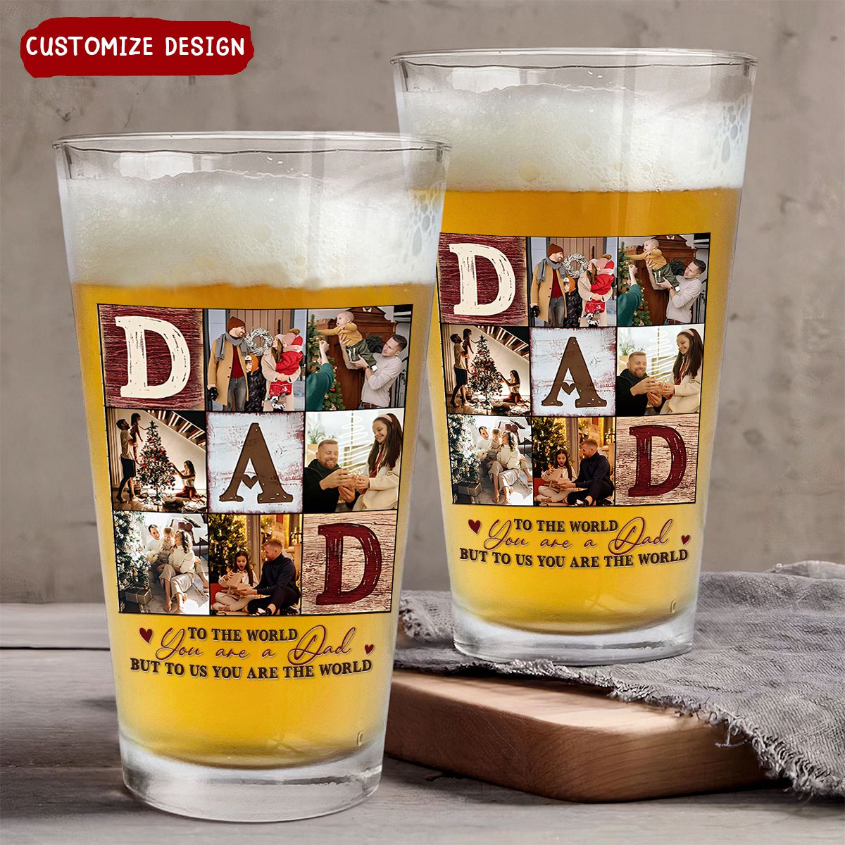 Dad Photo Collage - Personalized Beer Glass - Gifts For Dad, Best Father's Day Gifts