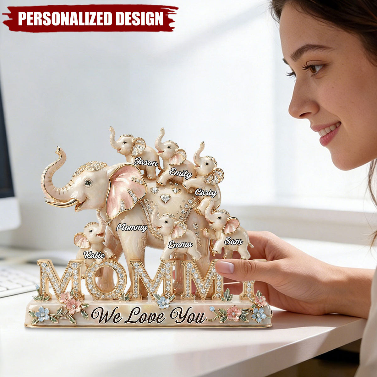 Personalized Mommy Elephant Family Ornament - Gifts For Mom, Grandma