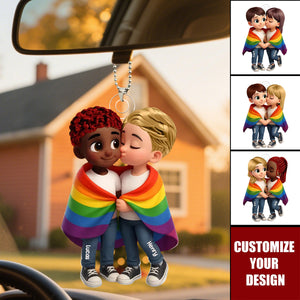 LGBT Couple Love Is Love Pride Month Personalized Acrylic Car Hanger
