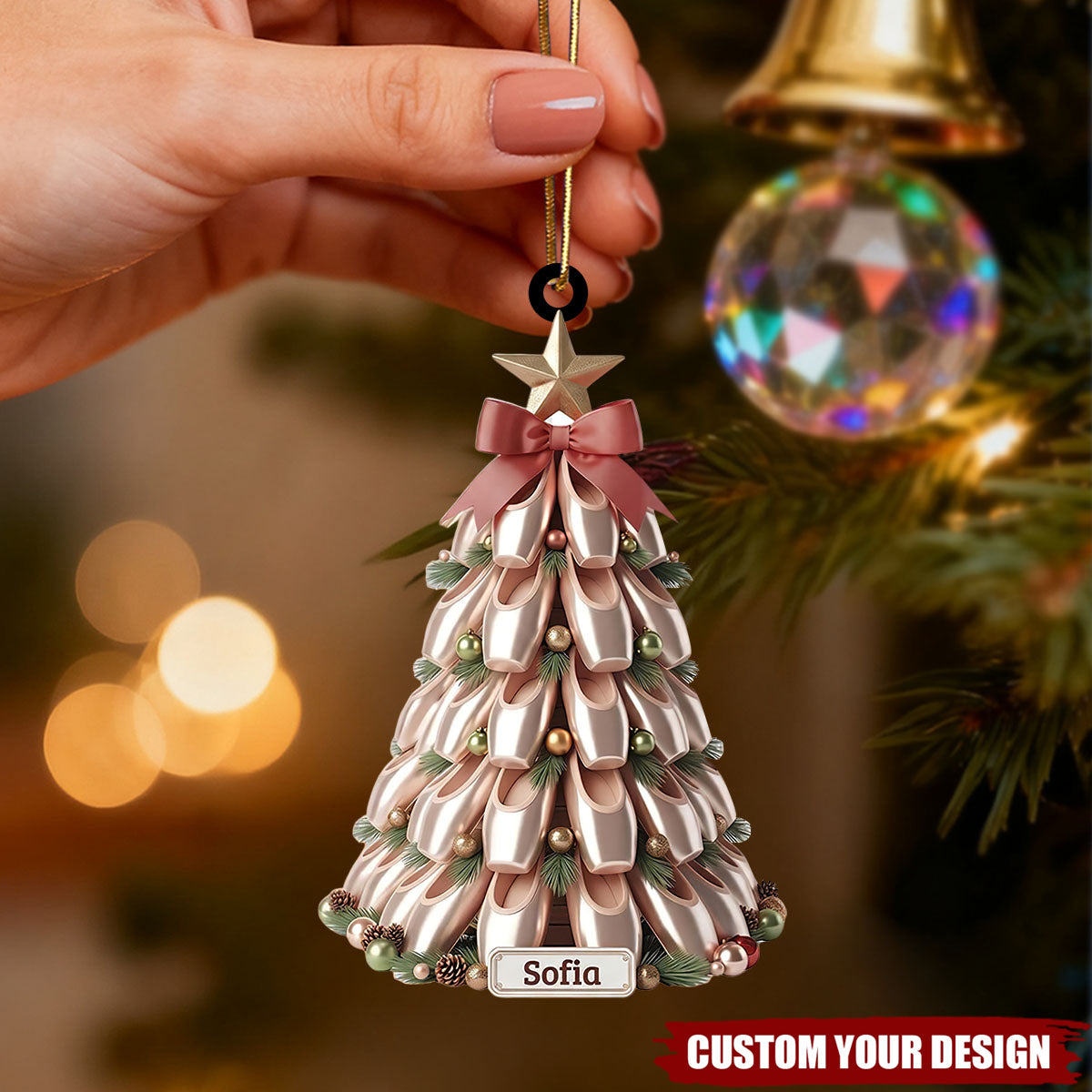 Personalized Ballet Pointe Shoe Christmas Tree Ornament Custom Name Ballerina Decor