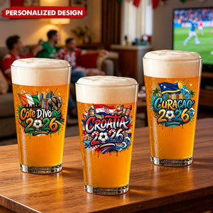 Personalized World Cup Soccer Pint Glass Gift for Football Fans - Custom Name