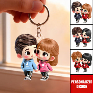 Cute Cartoon Couple Holding Hands Personalized Acrylic Keychain