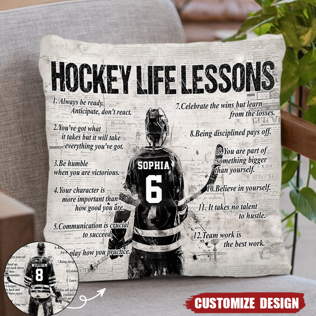 Personalized Hockey Life Lessons Pillow-Gift For Hockey Football Lovers