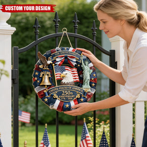 Custom USA 250th Anniversary Patriotic Wreath – Personalized Family Door Decor