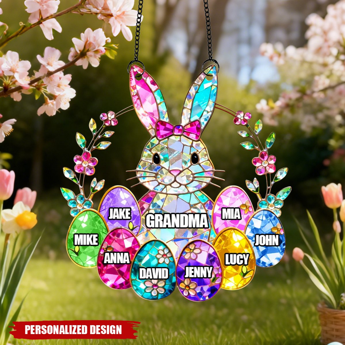 Personalized Easter Bunny Suncatcher - Custom Family Name Bunny Keepsake