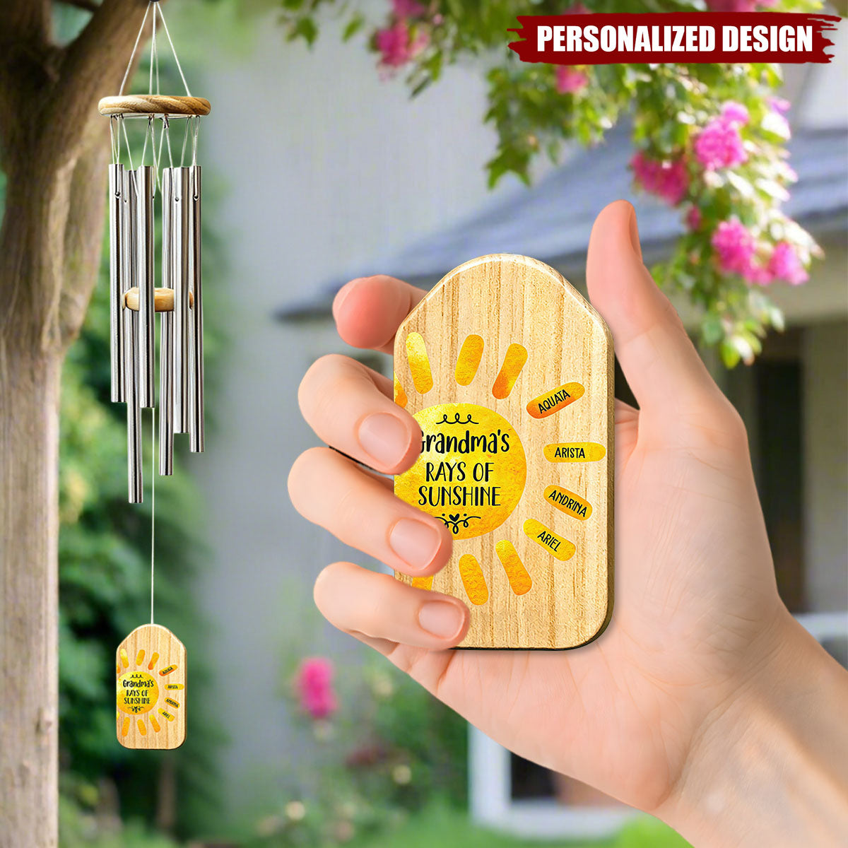Personalized Grandma's Rays of Sunshine Wind Chime - Grandchildren Names Gift for Grandma