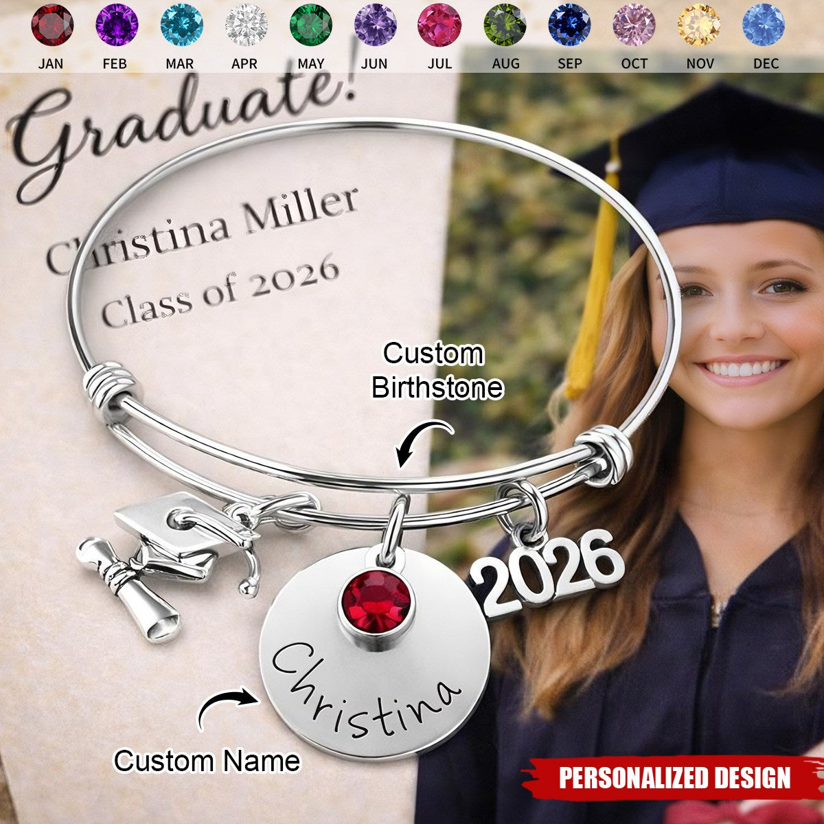 Personalized 2026 Graduation Bracelet - Class of 2026 Gift for Graduate
