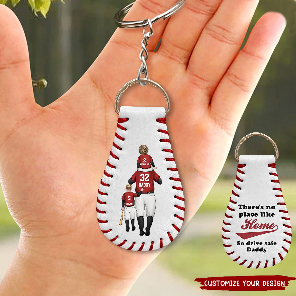 There's No Place Like Home - Personalized Leather Baseball Keychain