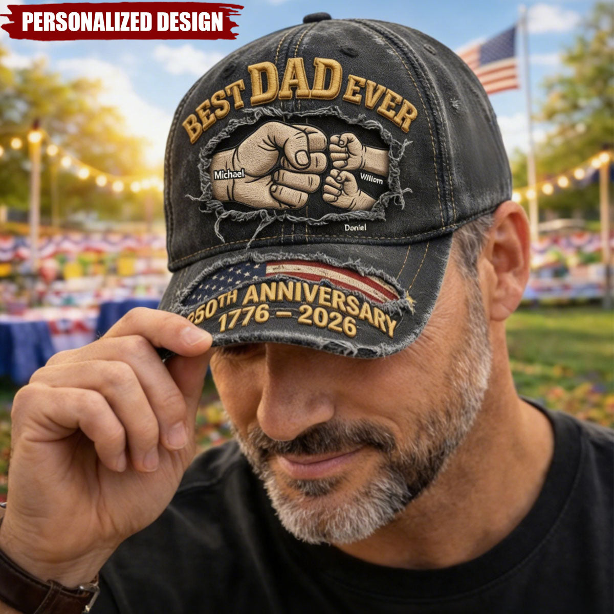 Personalized 250th Anniversary Best Dad Ever Cap - Custom Gifts For Dad