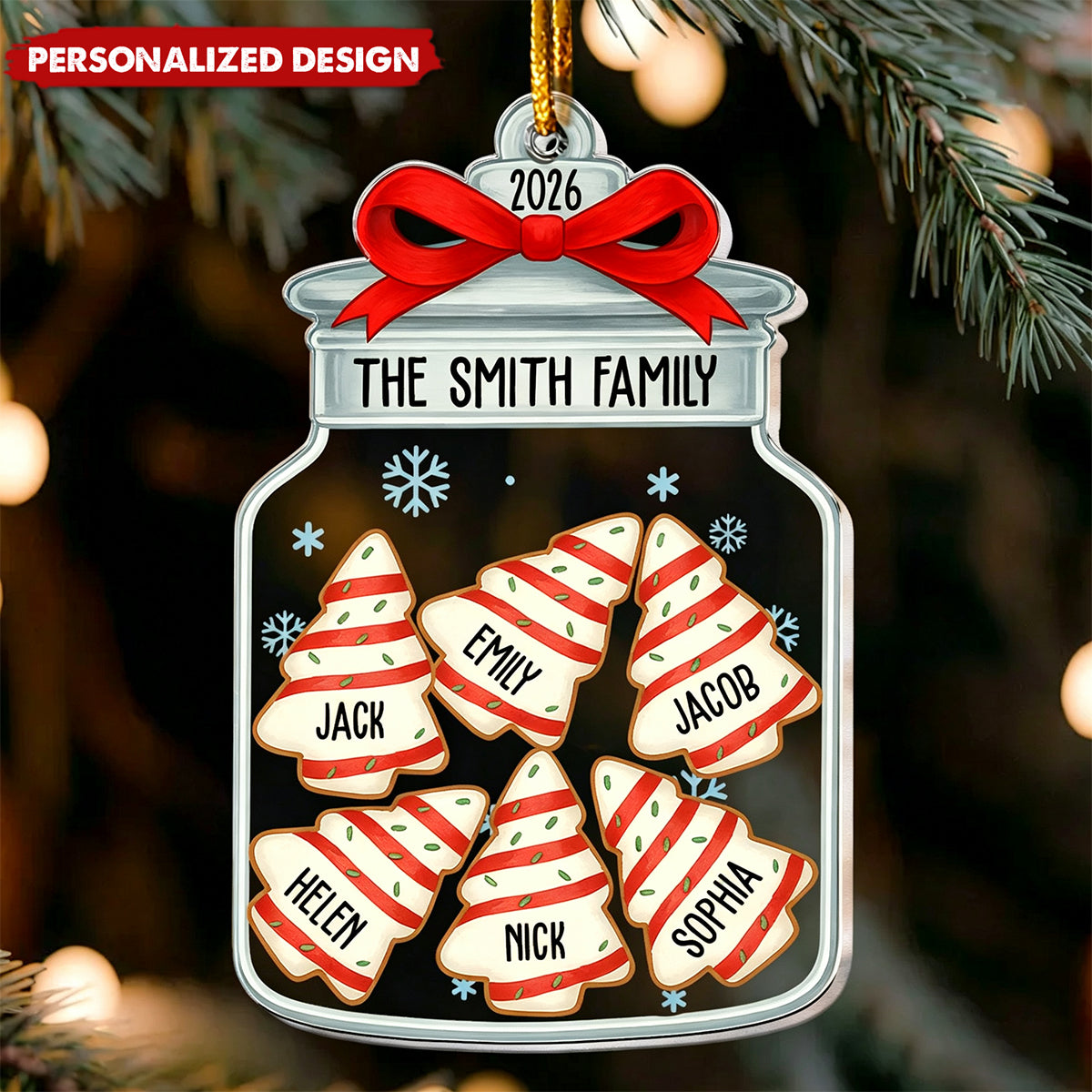 Personalized Family Name Christmas Cookie Jar Acrylic Ornament