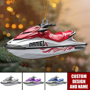 Personalized Jet Boat Ski Christmas Ornament, Skiing Jet Boat Christmas Tree Ornament - 2024 New Release