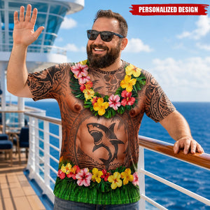 Personalized Optical Illusion Hawaiian Luau Shark Tribal Tattoo Torso Men’s Novelty T-Shirt