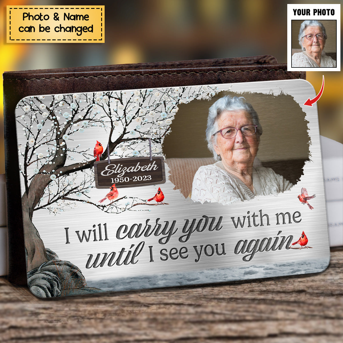 Custom Photo Forever In My Heart - Memorial Personalized Custom Aluminum Wallet Card - Sympathy Gift For Family Members