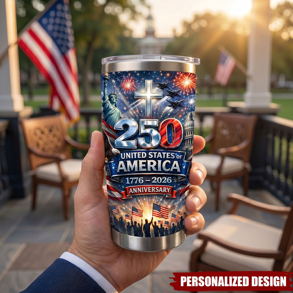 Personalized Unique USA 250 Year Freedom Custom Name Stainless Steel Tumbler