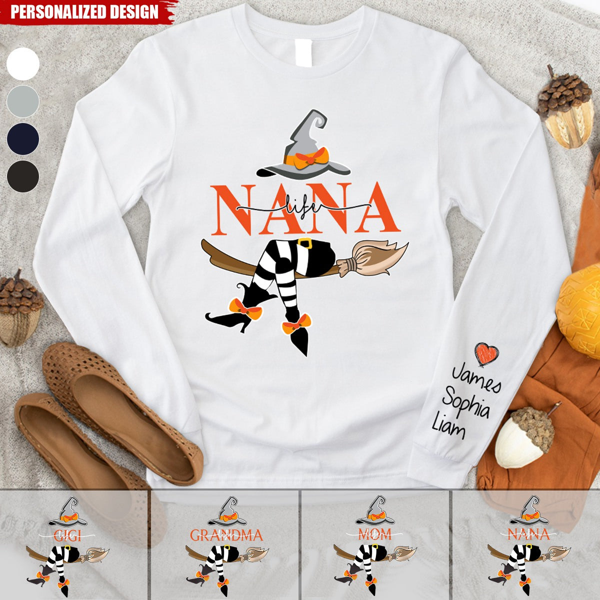 Nana Life Halloween Longsleeve With Kids-Personalized Longsleeve