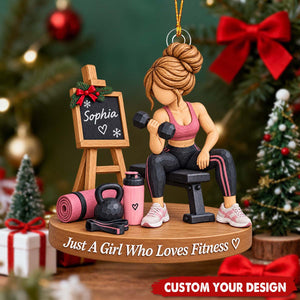 Fitness Themed Custom Name Acrylic Ornament - Gym Lover Christmas Tree Decoration