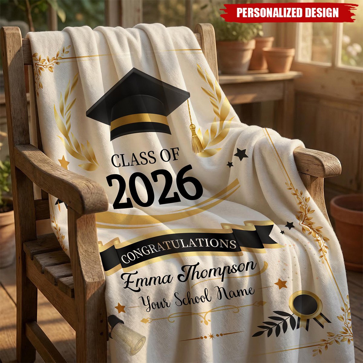 Personalized Graduation Blanket - Custom Name Class of 2026 Gift