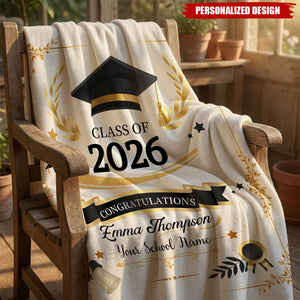 Personalized Graduation Blanket - Custom Name Class of 2026 Gift