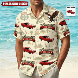 Personalized Car Photo 100 Years of Route 66 and America 250th Anniversary Hawaii Shirt