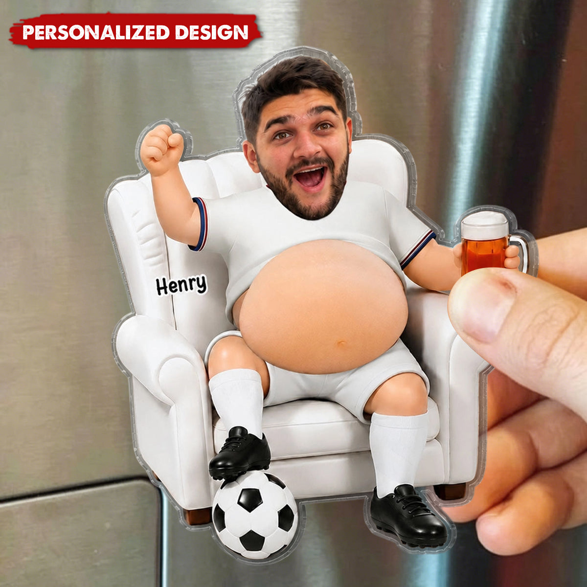 Personalized Funny Soccer Fan Man Custom Photo Acrylic Fridge Magnet