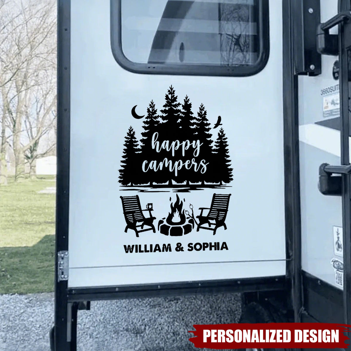 Personalized Forest Campfire RV Camper Window Decal - Gift For Camper Van Road Trip Lovers