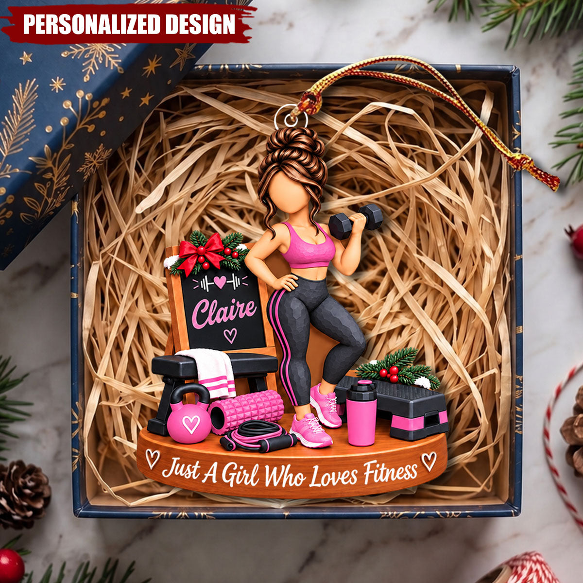 Weightlifting Girl Personalized Acrylic Ornament - Christmas Tree Hanging Decor