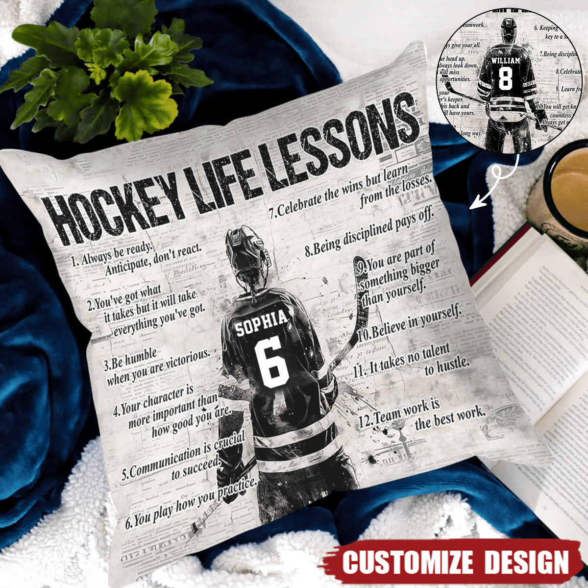 Personalized Hockey Life Lessons Pillow-Gift For Hockey Football Lovers