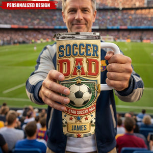 Personalized Soccer Dad 40oz Insulated Handle Tumbler - Custom Name