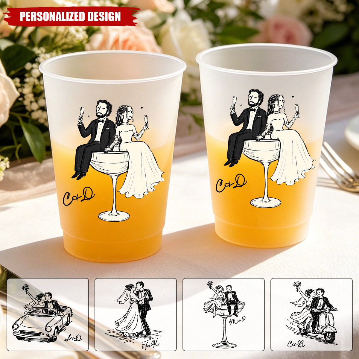 Personalized Wedding Couple Frosted Cups - Custom Couple Design and Name