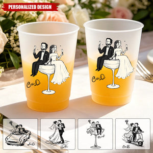 Personalized Wedding Couple Frosted Cups - Custom Couple Design and Name