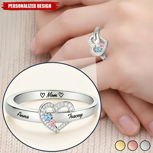 Personalized Heart Birthstone Ring – Gift for Mom, Grandma