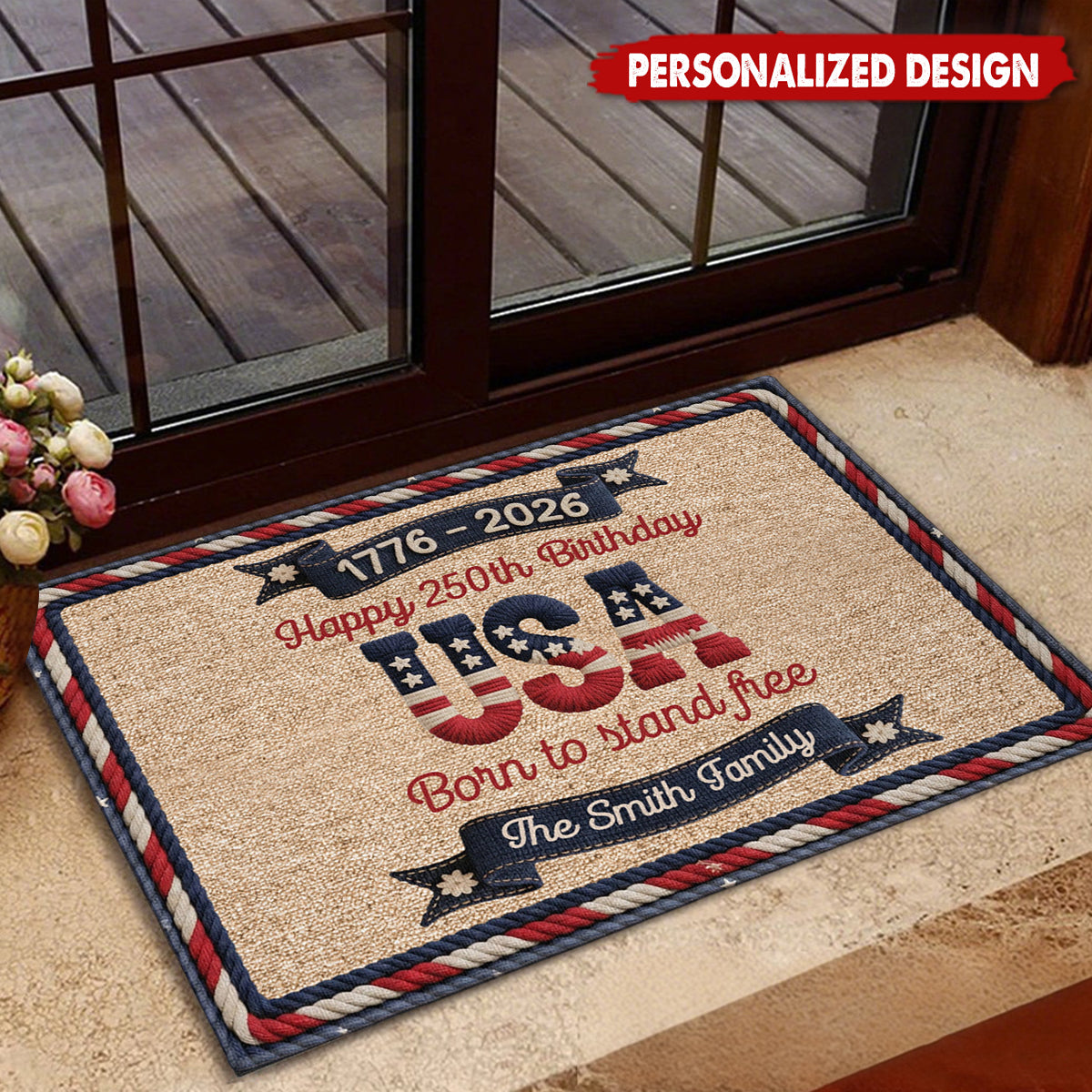 Personalized USA 250th Birthday Door Mat - Custom Family Surname
