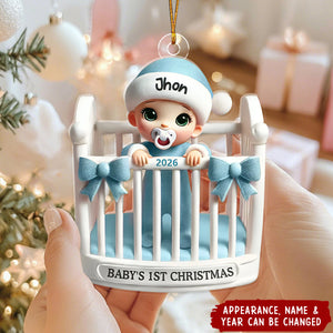 Baby Inside Crib 3D Effect Baby's First Christmas Personalized Acrylic Ornament