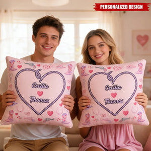 Personalized Cowgirl Heart Couple Pillow — Custom Name Valentine’s Decor