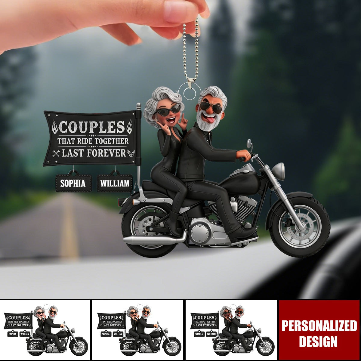 Couples That Ride Together Personalized Car Ornament - Gift For Couples