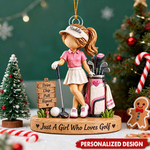 Custom Name Golf Girl Acrylic Ornament - Golfer Christmas Tree Decoration Gift