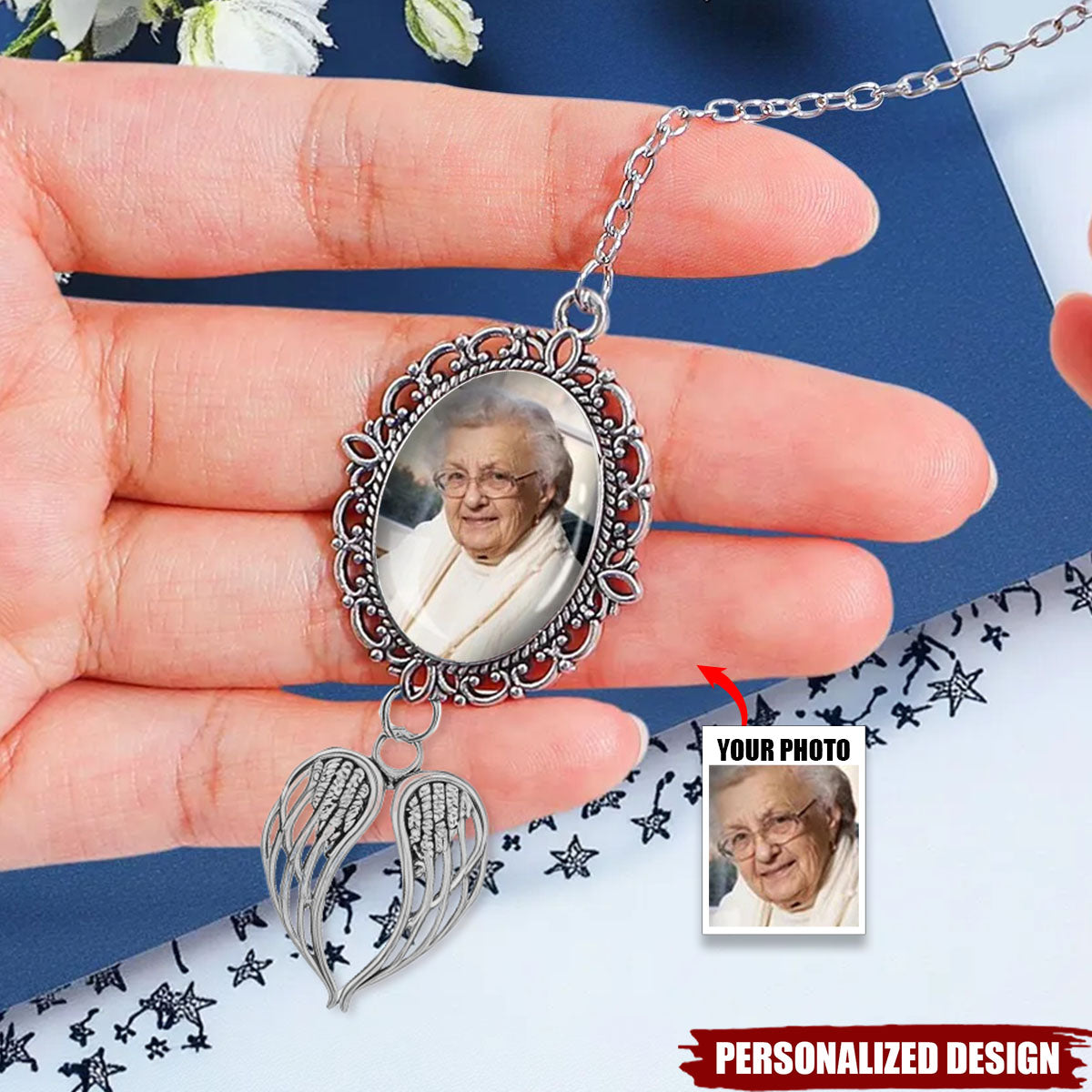 Personalized Graduation Tassel Photo Charm with Angel Wings