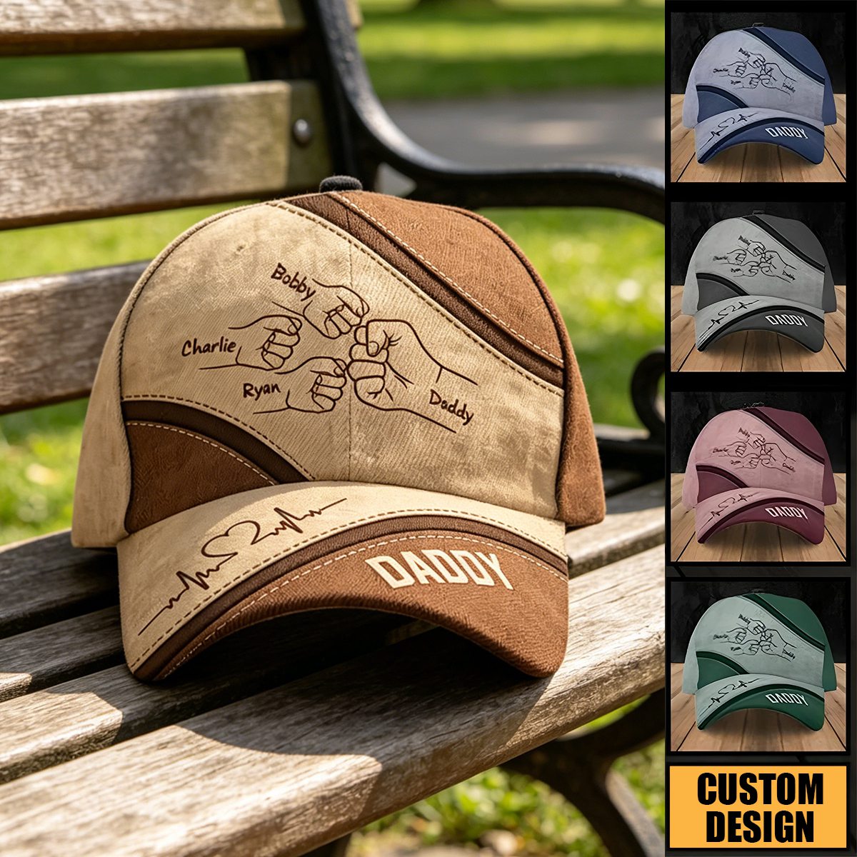 Outline Fist Bump Daddy Grandpa Personalized Classic Cap