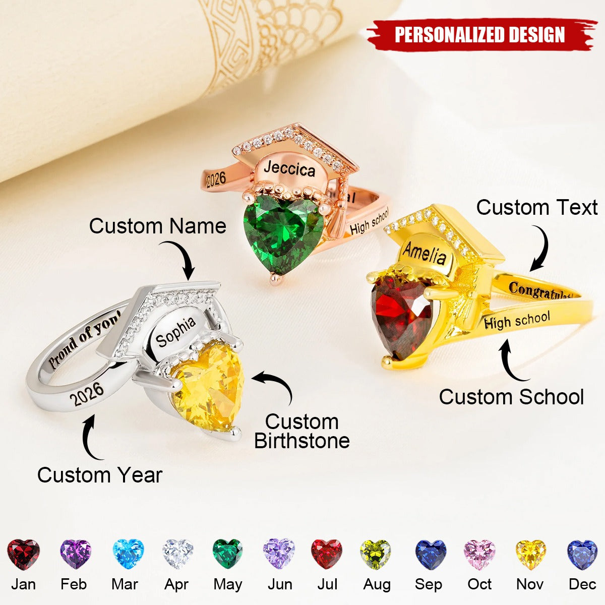 Personalized Graduation Ring - Graduation Gift for Her