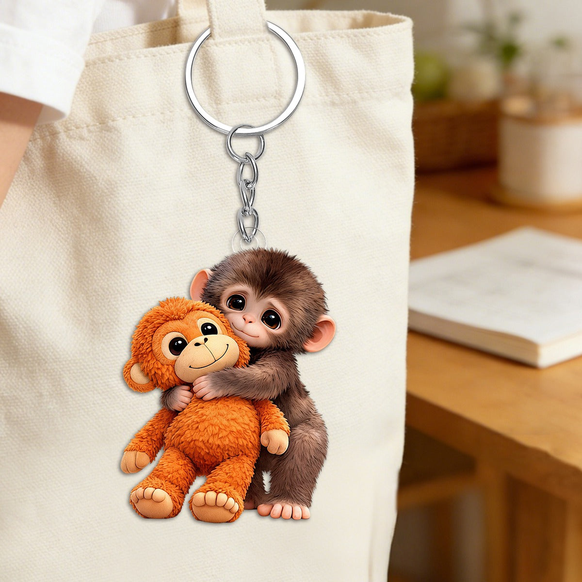 Cute Monkey Hugging Plush Keychain – Gift For friends, family, or kids