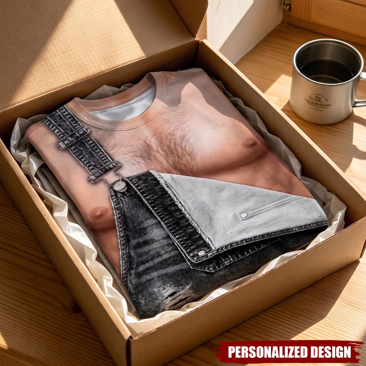 Personalized Single Strap Distressed Denim Overalls T-Shirt