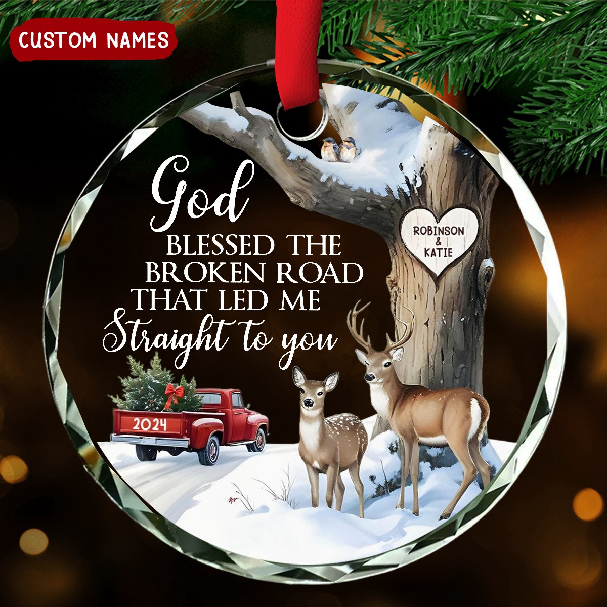 Personalized The Broken Road That Led Me Straight To You Glass Ornament